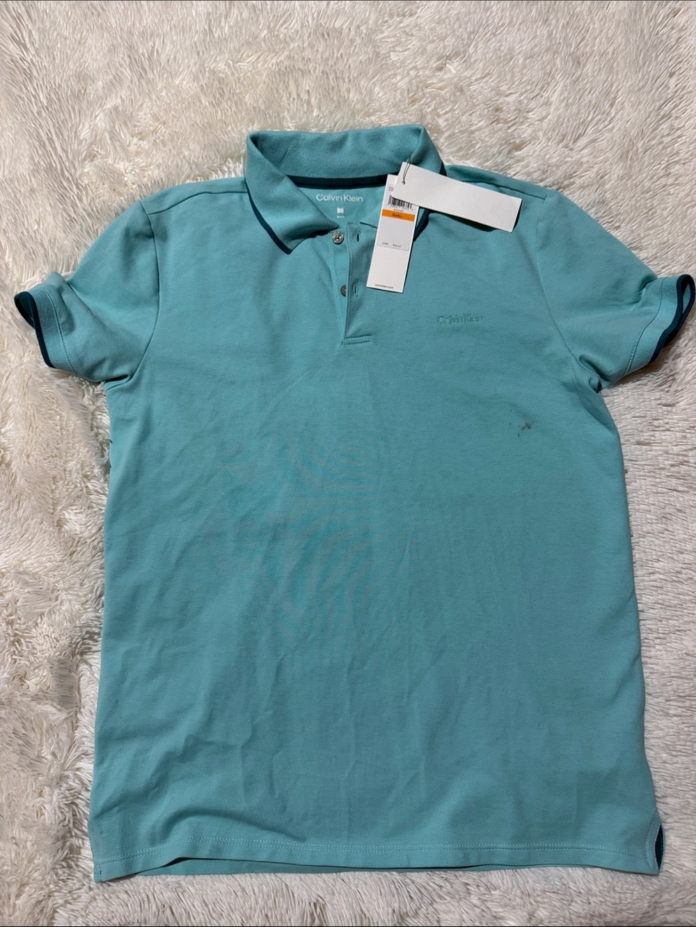 Calvin Klein Men’s Polo Shirt in Aqua Teal with Navy Trim